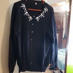 Black bejeweled sweat cardigan